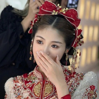🔥 Hot sale /เจ้าสาวชนแก้ว Headwear ผู้หญิง Xiuhe Wear 2022 ใหม่สไตล์จีนเครื่องประดับผมแต่งงานสีแดงโบว์เรียบง่าย