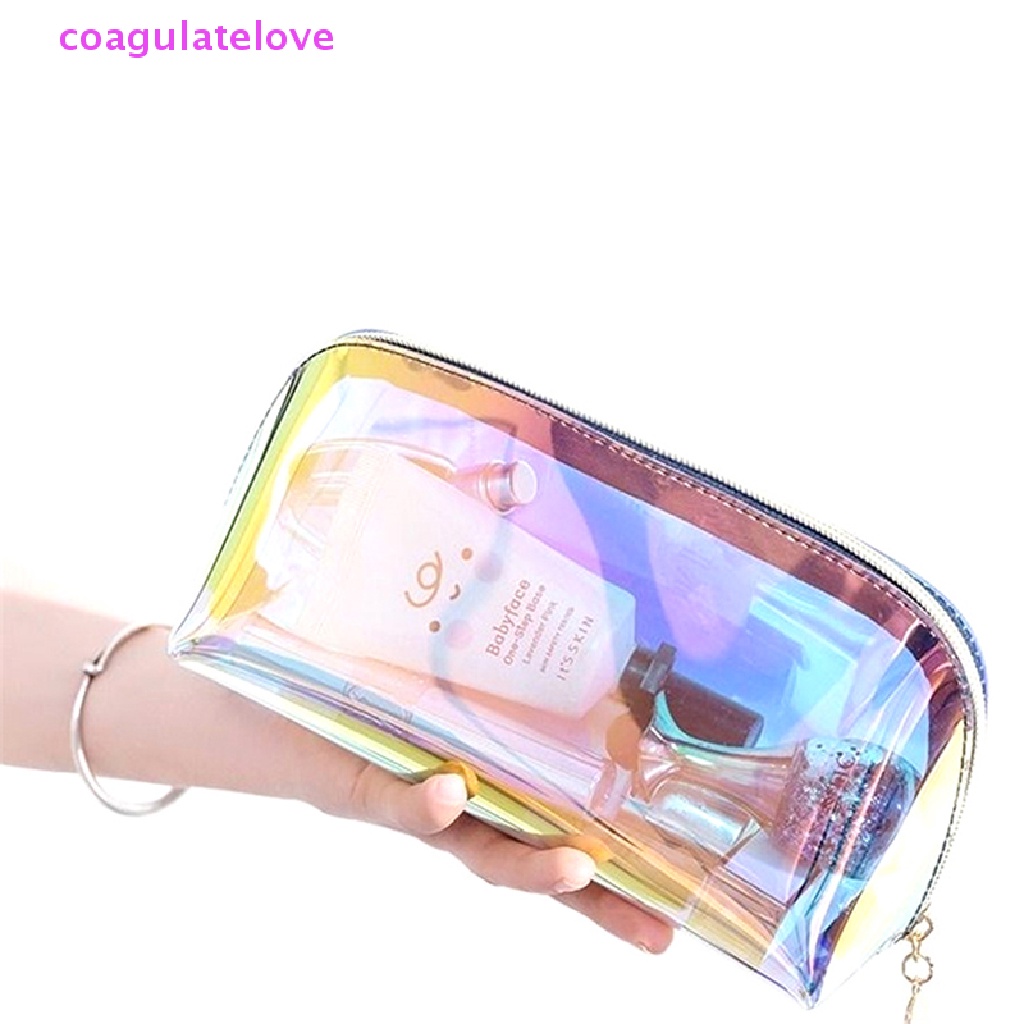 coagulatelove-กระเป๋าเครื่องสําอาง-tpu-แบบใส-แต่งซิป-กันน้ํา-สีเลเซอร์-สําหรับสุภาพสตรี-ขายดี