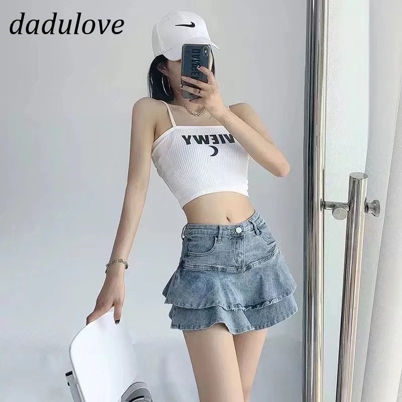 dadulove-new-korean-denim-skirt-high-waist-fake-two-piece-short-skirt-slim-a-line-skirt