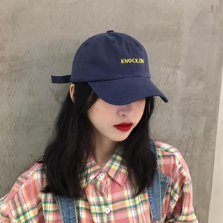 ๑☋หมวกผู้หญิงทุกคู่ใหม่สีขาวและน้ำเงิน ins เวอร์ชั่นเกาหลีของใบหน้าหมวกแหลมเล็กอินเทรนด์แบรนด์เฉพาะหมวกเบสบอลสีดำ