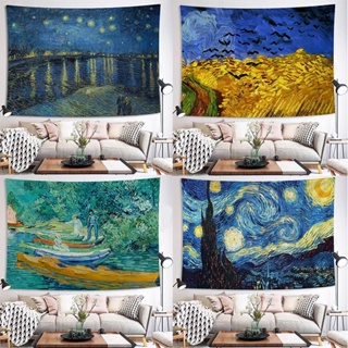 ผ้าแขวนผนัง ลายภาพวาดสีน้ํามัน Van Gogh Starry Sky สไตล์ยุโรป เรโทร สําหรับตกแต่งบ้าน ห้องนอน ห้องเช่า
