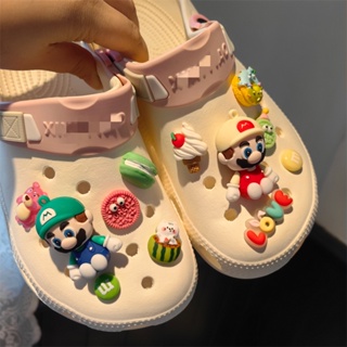 ตะแกรงเกม Jibitz สําหรับ Croc Set Super Mario Jibits Charm Macaron Ice Cream Jibbits Crocks สําหรับผู้ชาย อุปกรณ์เสริมรองเท้า จี้รองเท้า Pins Deoration