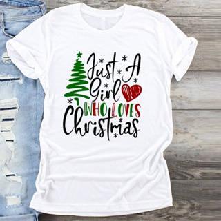 Love Tree Merry Christmas Tee Women T Shirt Cute Graphic Tshirt Female Tees Camisa Print T-shirtsเสื้อยืดผู้หญิง