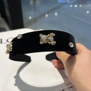 สินค้าใหม่ ที่คาดศีรษะ ผ้ากํามะหยี่ ประดับไข่มุก สีดํา แฟชั่นฤดูร้อน 2023