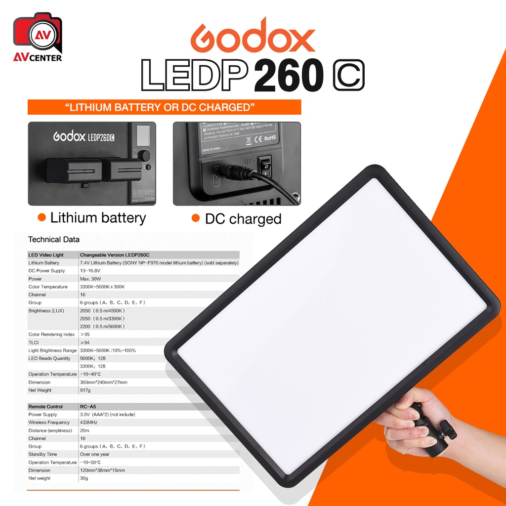 godox-ไฟ-led-p260c-ultra-slim-led-video-light-cri95-3300-5600k-รับประกัน-6-เดือน