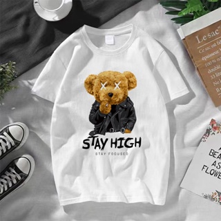 TEDDY BEAR STAY HIGH XS-3XL TSHIRT WOMAN T SHIRT MEN 100%COTTON BAJU T SHIRT PEREMPUAN T SHIRT LELAKI PLUS SIZE OVE_02