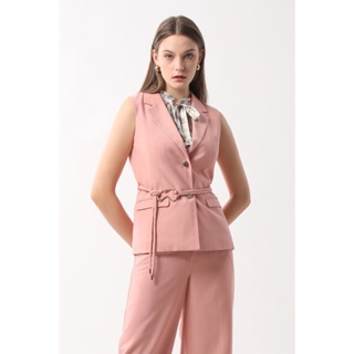 ESPADA เสื้อกั๊กปกแบบป้าน + เข็มขัด ผู้หญิง สีชมพู | Notch Lapel Vest + Sash Belt | 4487