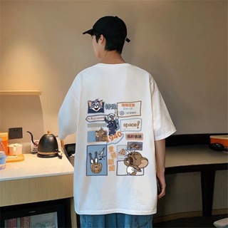 Summer Trendy Round Neck Cartoon Cat And Mouse Print Short-Sleeved T-Shirt Men Women ins Korean Version Loose Casua_08