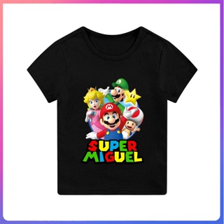 เสื้อยืดแขนสั้นลําลอง พิมพ์ลายการ์ตูน Super Mario แฟชั่นฤดูร้อน สําหรับเด็กผู้หญิง