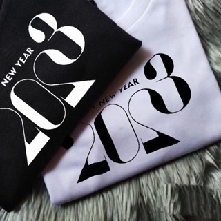 New Arrival Trendy 2023 Happy New Year Design t-shirt for men and women cotton tops เสื้อยืด