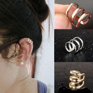 [B_398] 1Pc Ear Clip Cuff Simple Use Women Adjustable 3-ring Hollow Finger Ring for Shopping Travel