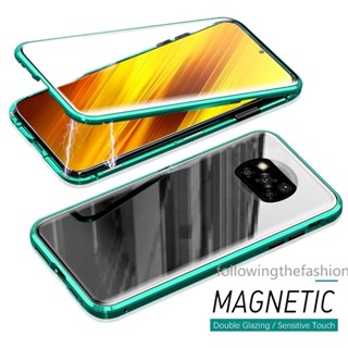 เคสโทรศัพท์มือถือกระจกนิรภัย แบบแม่เหล็ก สองด้าน 360 สําหรับ Xiaomi POCO X3 Pro NFC 4G F3 GT M4 Pro M3 Pro 5G° เคสแข็ง กันกระแทก แบบเต็มเครื่อง แฟชั่น