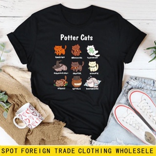 Potter Cats Rawnald Letter Cat Print New Short-sleeved T-shirt Wholesale Women O-neck T Shirt Fashion Cartoon Patte_08