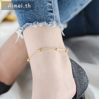 Aimei สร้อยข้อเท้าโลหะไทเทเนียมชุบทอง 18 K สามารถปรับได้
