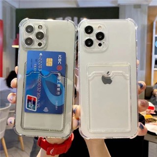 เคสโทรศัพท์มือถือแบบนิ่ม TPU ใส กันรอยมุม พร้อมช่องใส่บัตร สําหรับ iPhone 11 12 13 14 15 Pro Max Plus