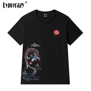 Lyprerazy Summer Dragon Embroidered Short-sleeved T-shirt Youth Mens Cotton Loose Round Neck Tide Brand T-shirt_01