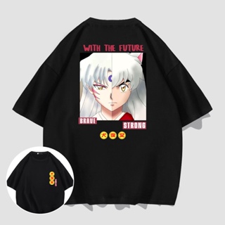 Manga อนิเมะคลาสสิค InuYasha Hot Anime t-shirt unisex เสื้อยืดคู่รัก เสื้อยืดคอกลม เสื้อยืดผ้าฝ้าย เรียบง่าย_01