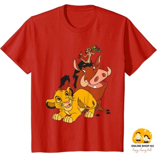เสื้อยืด พิมพ์ลายดิสนีย์ The Lion King Young Simba Timon and Pumbaa แฟชั่นสําหรับเด็กผู้ชาย และเด็กผู้หญิง_05
