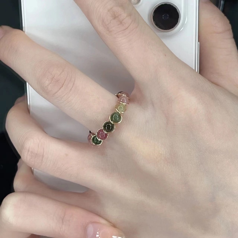 แหวนลูกปัดทัวร์มาลีน-เรซิ่น-แฮนด์เมด-สีรุ้ง-สไตล์วินเทจ-แฟชั่นสําหรับผู้หญิง
