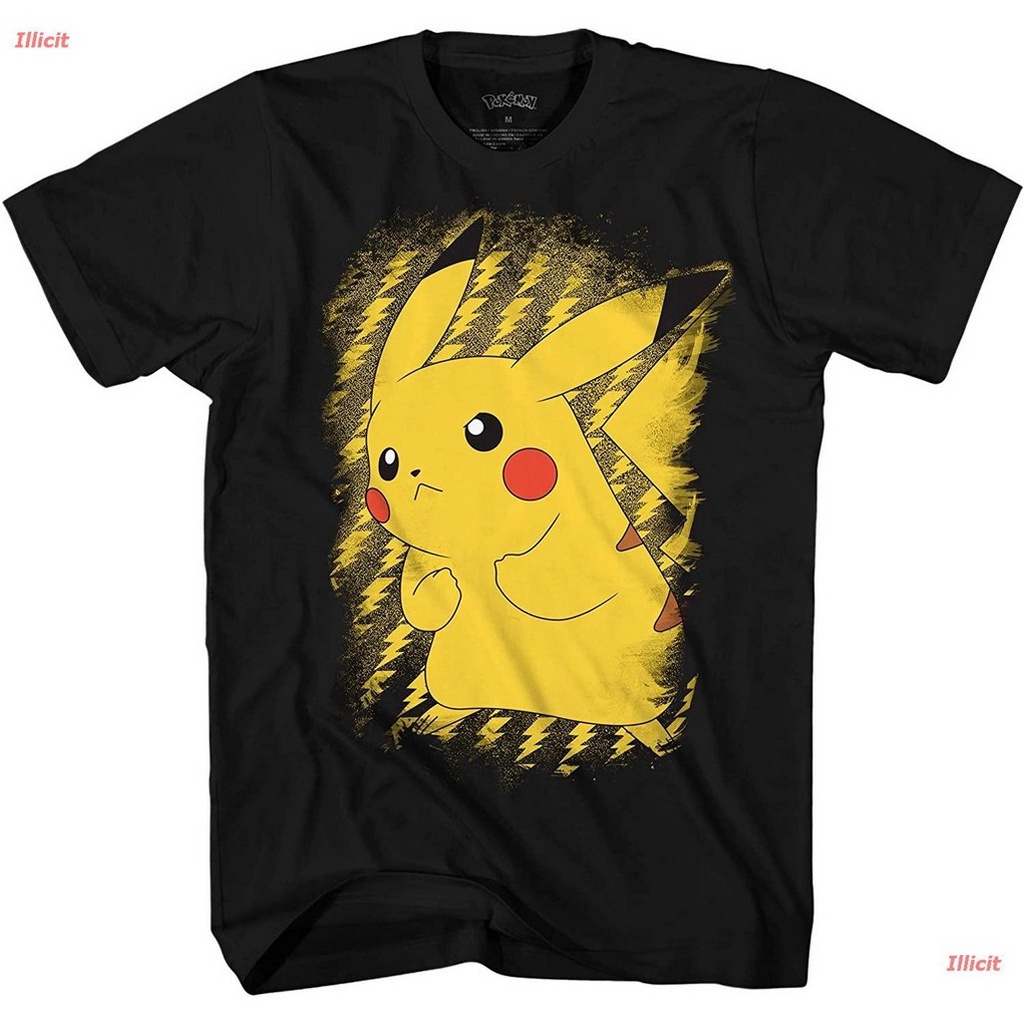 the-wateroo-store-เสื้อไม่ต้องรีด-เสื้อยืดยอดนิยม-pokemon-pikachu-brushy-pokeball-mens-graphic-t-shirt-popular-t-shir