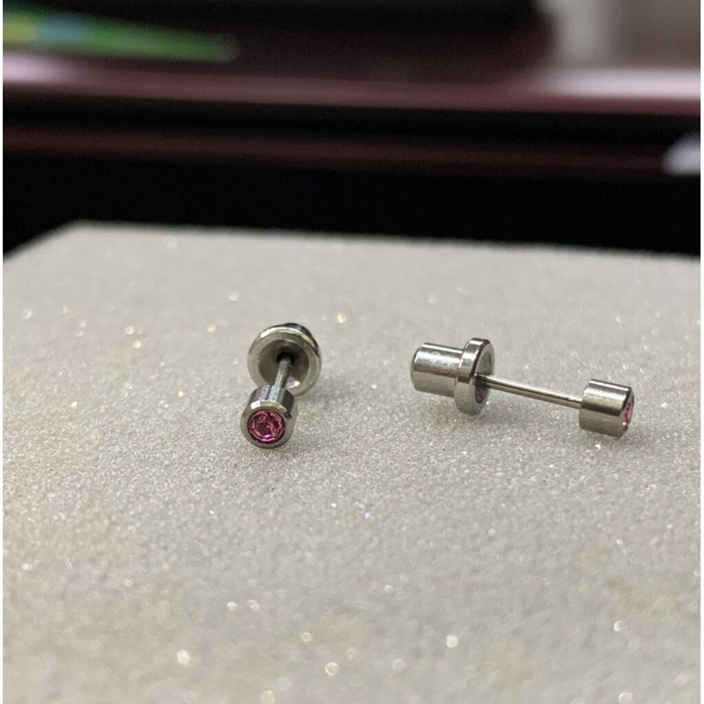 ส่งฟรี-ไทเทเนี่ยม-100-ต่างหูสำหรับผิวแพ้ง่ายแป้นตัน-ปลอดภัย-100-titanium-bezel-rubyr-สีชมพู-3mm-hc210t