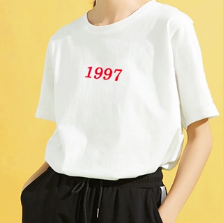 1997 Pattern Print Womens T-shirt Korean University Girls Top Short Sleeve Womens T-shirt_03