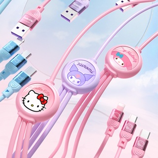 Sanrio SJ-726 สายชาร์จเร็ว 2.1A ลายคิตตี้ คิตตี้ คิตตี้ คินนาม่อนโรล มายเมโลดี้ Micro USB TYPE-C 3-in-1 แบบพกพา ชาร์จเร็ว ของขวัญวันเกิด