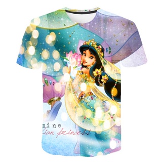 เสื้อยืด พิมพ์ลาย Jasmine Princess 3D แฟชั่นฤดูร้อน สําหรับเด็กผู้หญิง