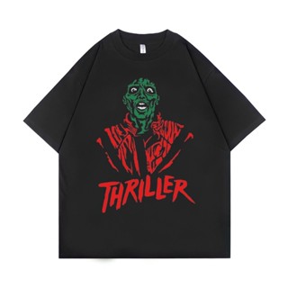 tshirtเสื้อยืดคอกลมฤดูร้อนเสื้อยืด ขนาดใหญ่ พิมพ์ลาย Psycho Crucify Thriller | สีดํา | เสื้อเชิ้ต Michael Jackson | เสื้