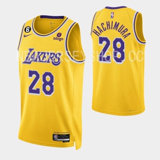 【648】 Los Angeles Lakers 2022-23 #เสื้อกีฬาแขนสั้น ลายทีม Rui Hachimura สีเหลือง 28