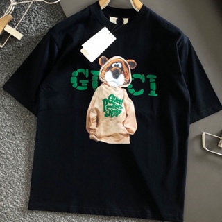 Guci In Stocks Pure Cotton T-shirt Bear Print + Style Stickers For Men And Women_07