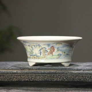 Jingdezhen กระถางดอกไม้เซรามิค เคลือบเงา ทรงกลม เพ้นท์มือ สีขาว สีม่วง สไตล์จีน สําหรับตกแต่งบ้าน