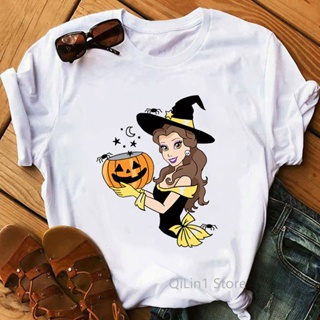 Funny Snow White Mermaid Elsa Belle Princess With Witch Hat Halloween T Shirt Womens T-shirt Female Girl Clothes G_01