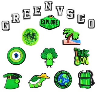 【Cute Green Series】หัวเข็มขัด PVC ลายการ์ตูนกราฟฟิตี้ VSCO Croc Jibz น่ารัก สีเขียว สําหรับตกแต่งสวน DIY