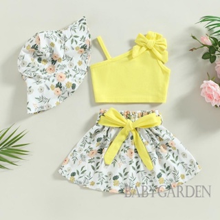 Babygarden-9m-6y ชุดเสื้อผ้าเด็กผู้หญิง ลําลอง เสื้อกล้าม แขนกุด + กระโปรงยางยืด ลายดอกไม้ + หมวกกันแดด
