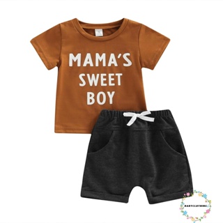 Babyclothes- ชุดเสื้อแขนสั้น คอกลม พิมพ์ลายตัวอักษร และกางเกงขาสั้น เอวยางยืด แฟชั่นฤดูร้อน ฤดูใบไม้ร่วง สําหรับเด็กผู้ชาย 2 ชิ้น