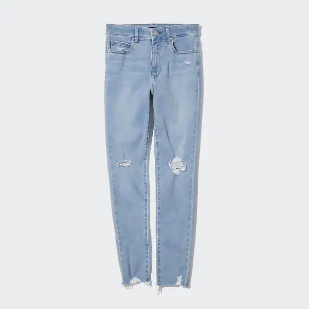 กางเกงยีนส์-แต่งขาด-ยูนิqlo-ultra-stretch-high-rise-skinny-distressed-jeans-แท้