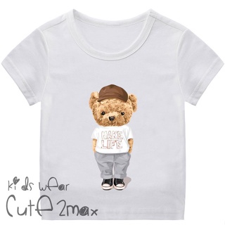Cute2max - M0CHlNO TEDDY BEAR เสื้อยืดลําลอง สําหรับผู้ชาย ผู้หญิง แขนสั้น พิมพ์ลายหมีน่ารัก_02