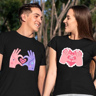 เสื้อยืดผู้ Love Latest Design Print Couple T-shirt Valentines Day Gift Couple Shirt Fashion Men Woman Tees Short เสื้อ
