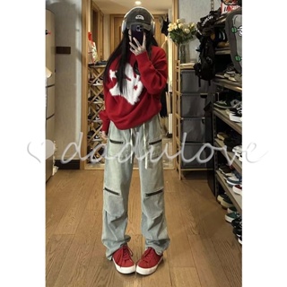 DaDulove💕 2023 new American style multi-pocket overalls trendy hip-hop washed trousers straight-leg pants