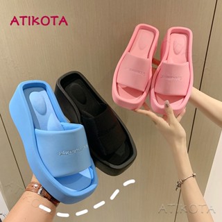 Atikota รองเท้าแตะลําลอง เปิดนิ้วเท้า กันลื่น สีพื้น เหมาะกับเดินชายหาดกลางแจ้ง สําหรับสตรี