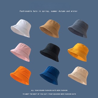 หมวกบักเก็ต ผ้าแคนวาส กันแดด สีพื้น แบบเรียบง่าย แฟชั่นฤดูใบไม้ผลิ และฤดูร้อน สไตล์เกาหลี สําหรับแม่ และลูก