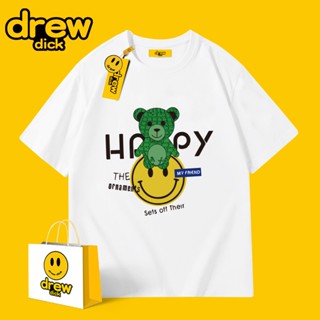 เสื้อยืดแขนสั้น แขนห้าส่วน ผ้าฝ้าย ทรงหลวม ลาย Drew dick smiley bear แฟชั่นฤดูร้อน สไตล์วินเทจ สําหรับผู้ชาย_03