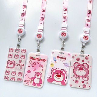 Lotso ชุดคลิปหนีบบัตร IC ปรับขนาดอัตโนมัติ ลายหมี สีชมพู 3 มิติ สําหรับนักเรียน