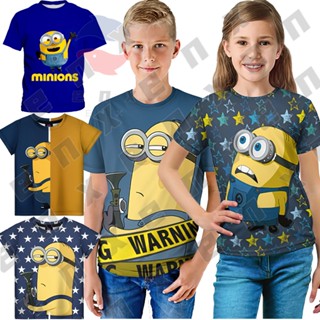 Enx เสื้อยืดแฟชั่น ลาย Despicable Me Minions 3D สําหรับเด็กผู้ชาย ผู้หญิง อายุ 3-13 ปี