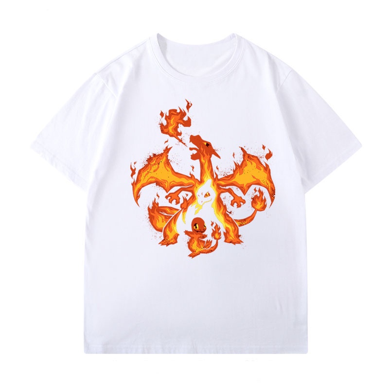 เสื้อยืดแขนสั้นผ้าฝ้าย-pokemon-anime-charmander-สำหรับผู้ชายและผู้หญิง