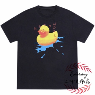 Travis Scott lettering little yellow duck print mens and womens casual loose crewneck couple short-sleeved T-shir_03