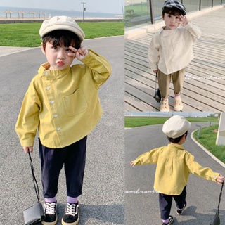 เสื้อเชิ้ตแขนยาว ทรงหลวม สีพื้น แฟชั่นฤดูใบไม้ผลิ สไตล์เกาหลี สําหรับเด็กผู้ชาย อายุ 1-5 ปี