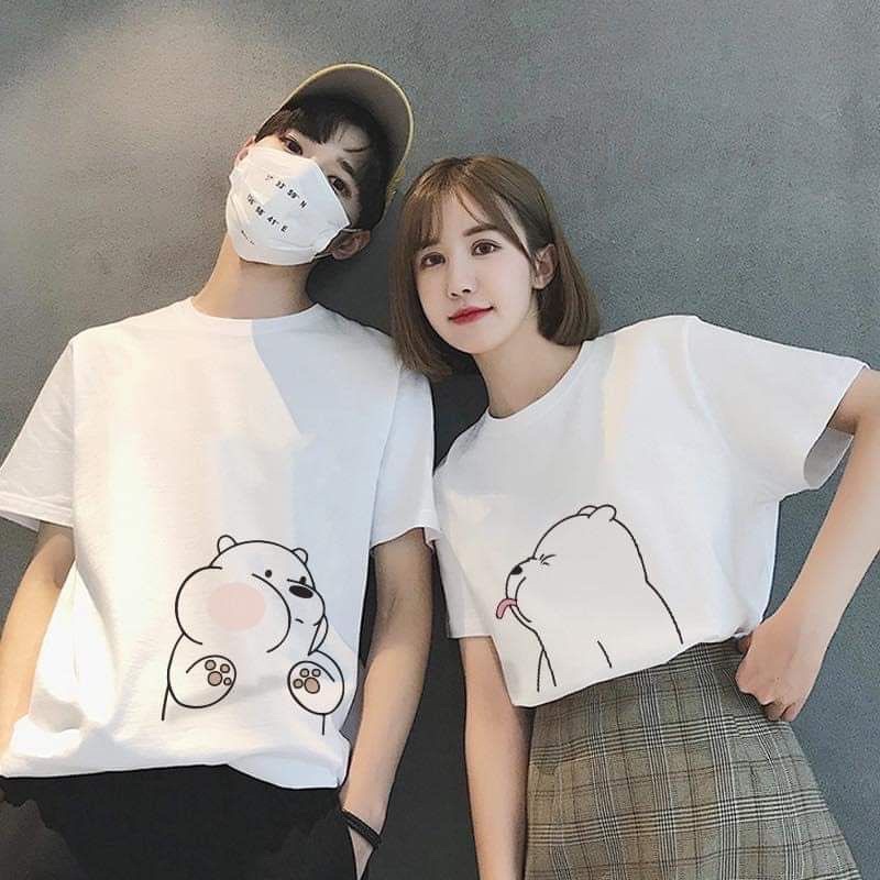 เสื้อคู่ใส่กับแฟน2ตัว-ลายน้องหมีน่ารักๆ-ขาวดำ