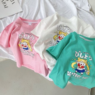 พร้อมส่ง ขายดี เสื้อยืดแขนสั้น ผ้าฝ้ายแท้ สไตล์เกาหลี ญี่ปุ่น แฟชั่นฤดูร้อน สําหรับเด็กผู้หญิง 2023